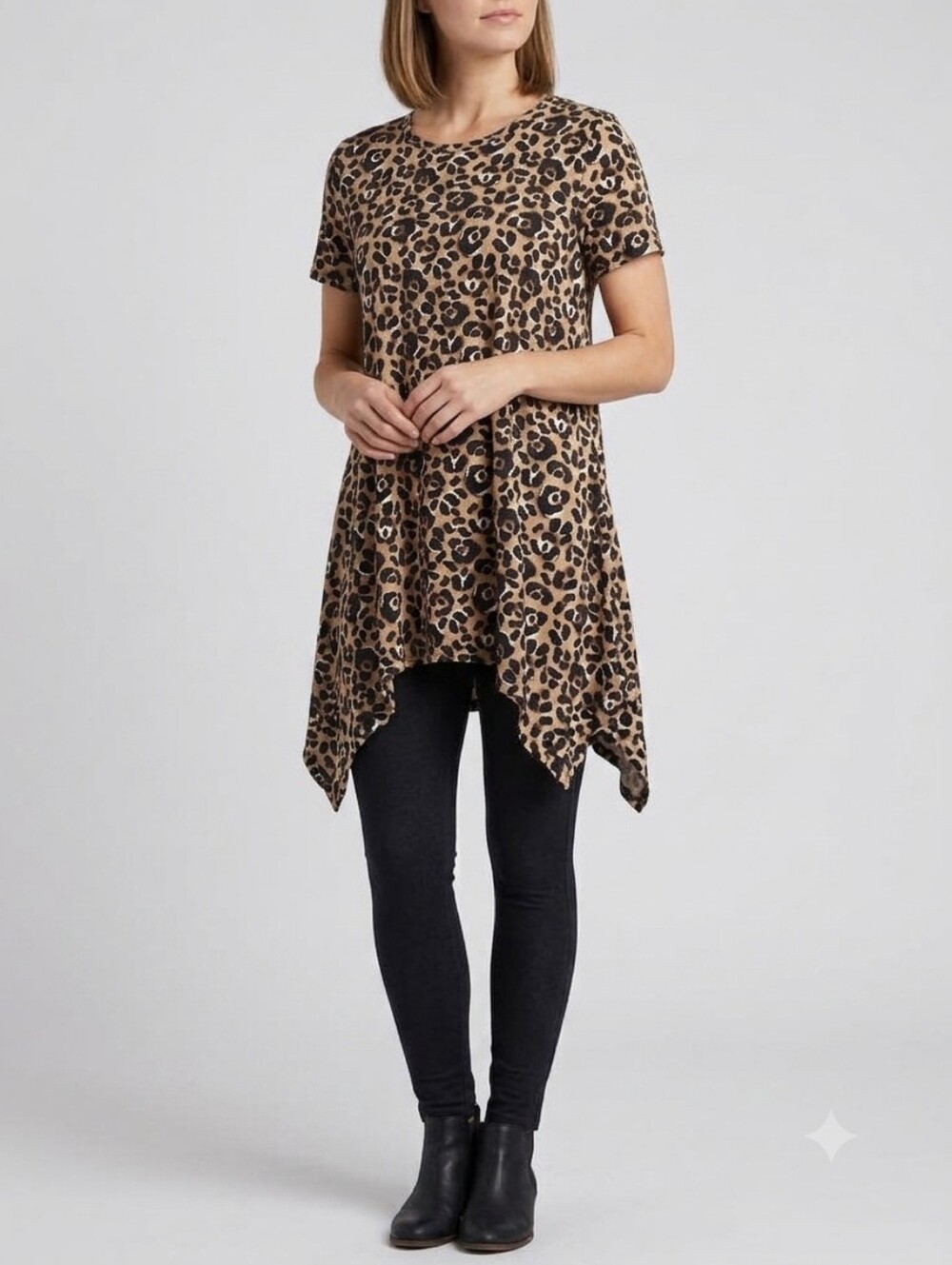 LuLaRoe Brown Animal Print Melissa Short Sleeve Tunic Top Size Medium NWT